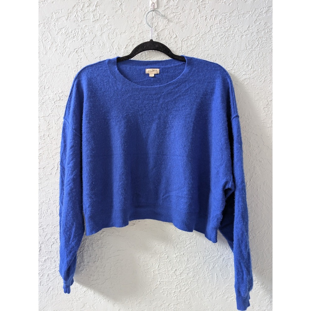 Pilcro Cashmere Sweater Women L 100% Cashmere Blue Cropped Boxy Pullover